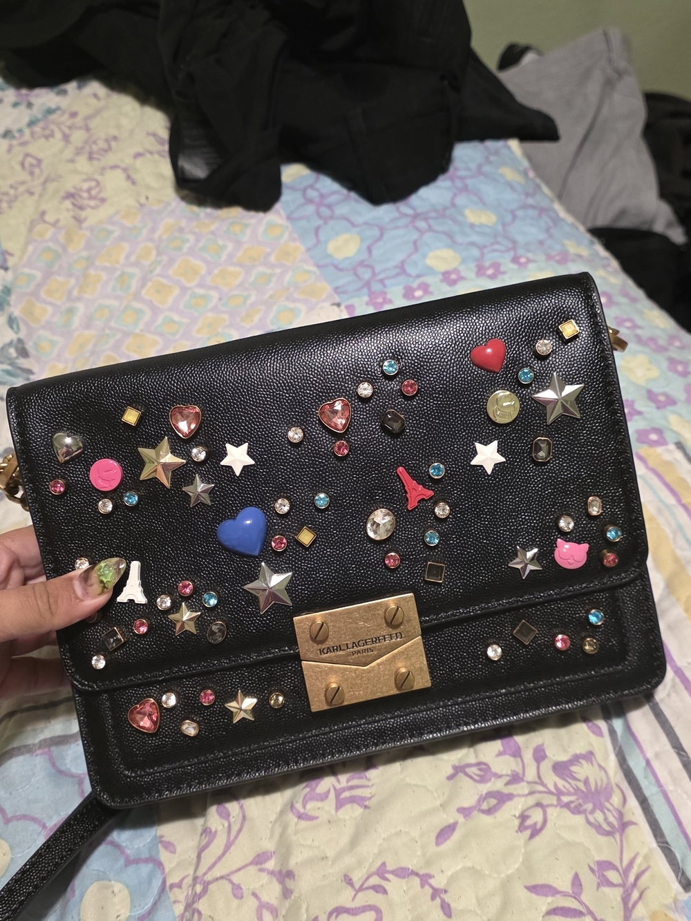Karl Lagerfeld Black Embellished Crossbody Bag